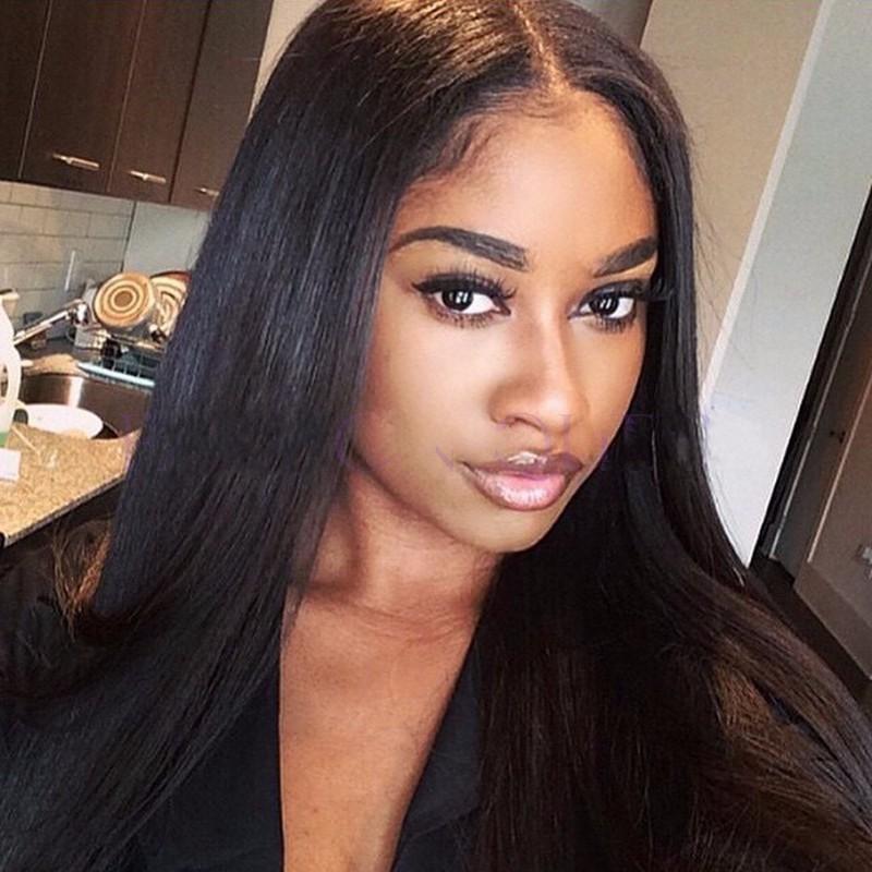 Brazilian Black Long Silky Straight Full Wigs Human Hair Heat