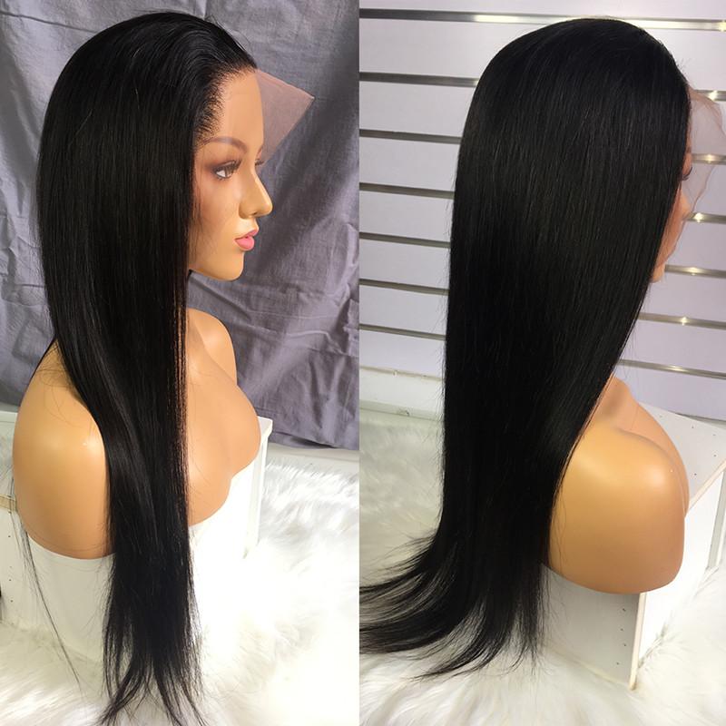 Brazilian Black Long Silky Straight Full Wigs Human Hair Heat