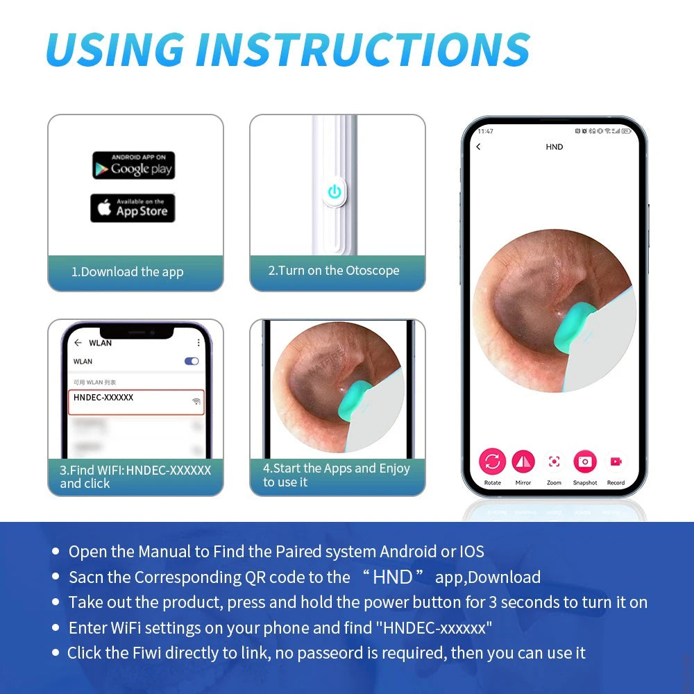 Smart Visual Ear Cleaner with Camera 1296P Ear Sticks USB C Charging
