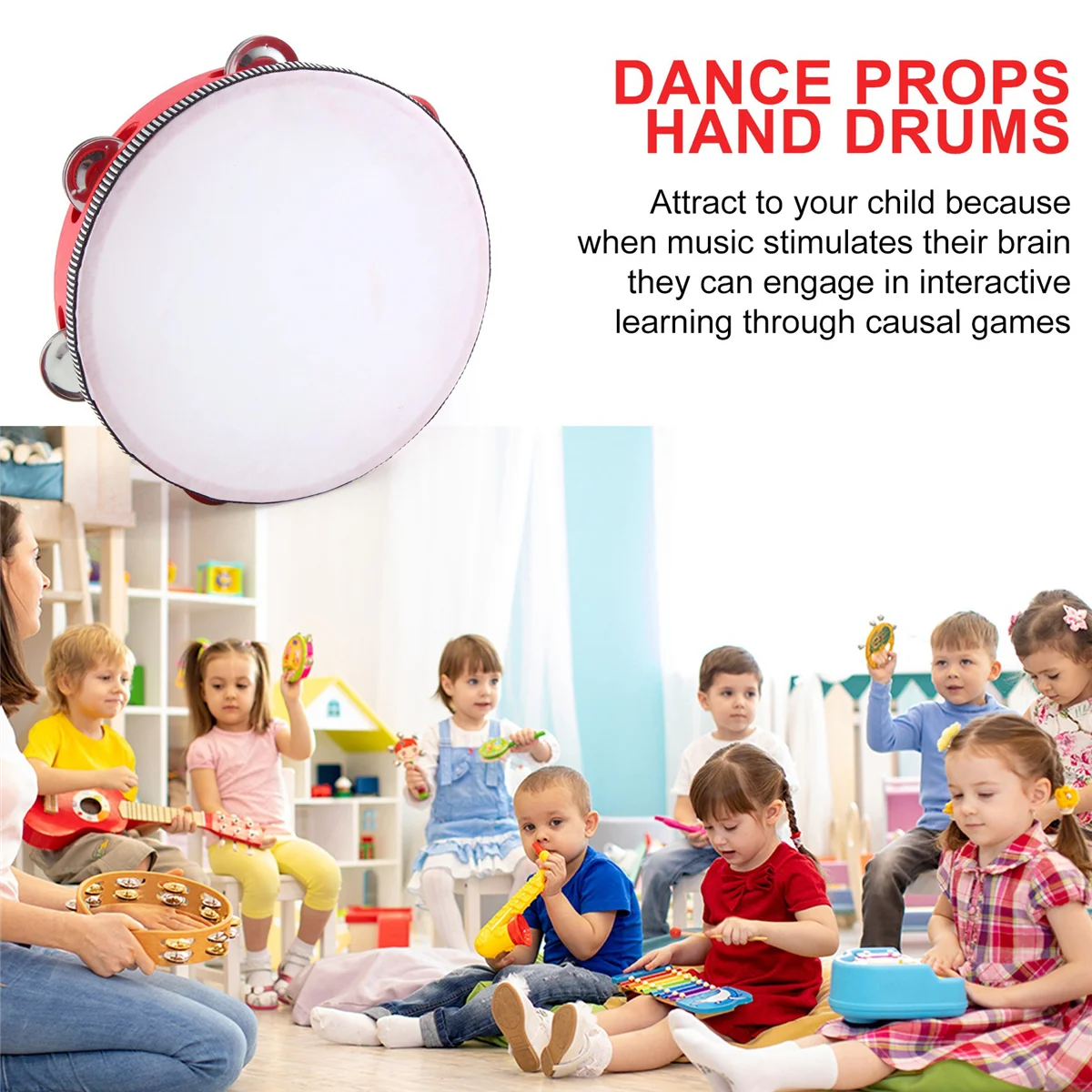 8inch Musical Tambourine Tamborine Drum Round Percussion Gift for KTV