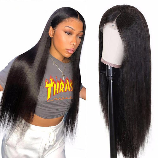 Brazilian Black Long Silky Straight Full Wigs Human Hair Heat